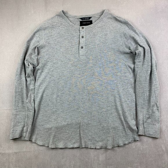 Wings + Horns Mens Shirt Large Gray Heather Slub Rib Henley Long Sleeve Knit - Picture 1 of 7